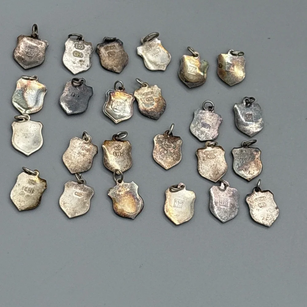 Lot of 24 Vintage 800 Silver REU ANTIKO Enamel European Travel Shield Charms 25g